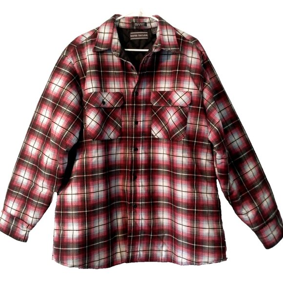 DAVID TAYLOR Flannel Shirt Quilt Lined Red Plaid Trucker Outdoor Hunting - XL - Picture 1 of 9